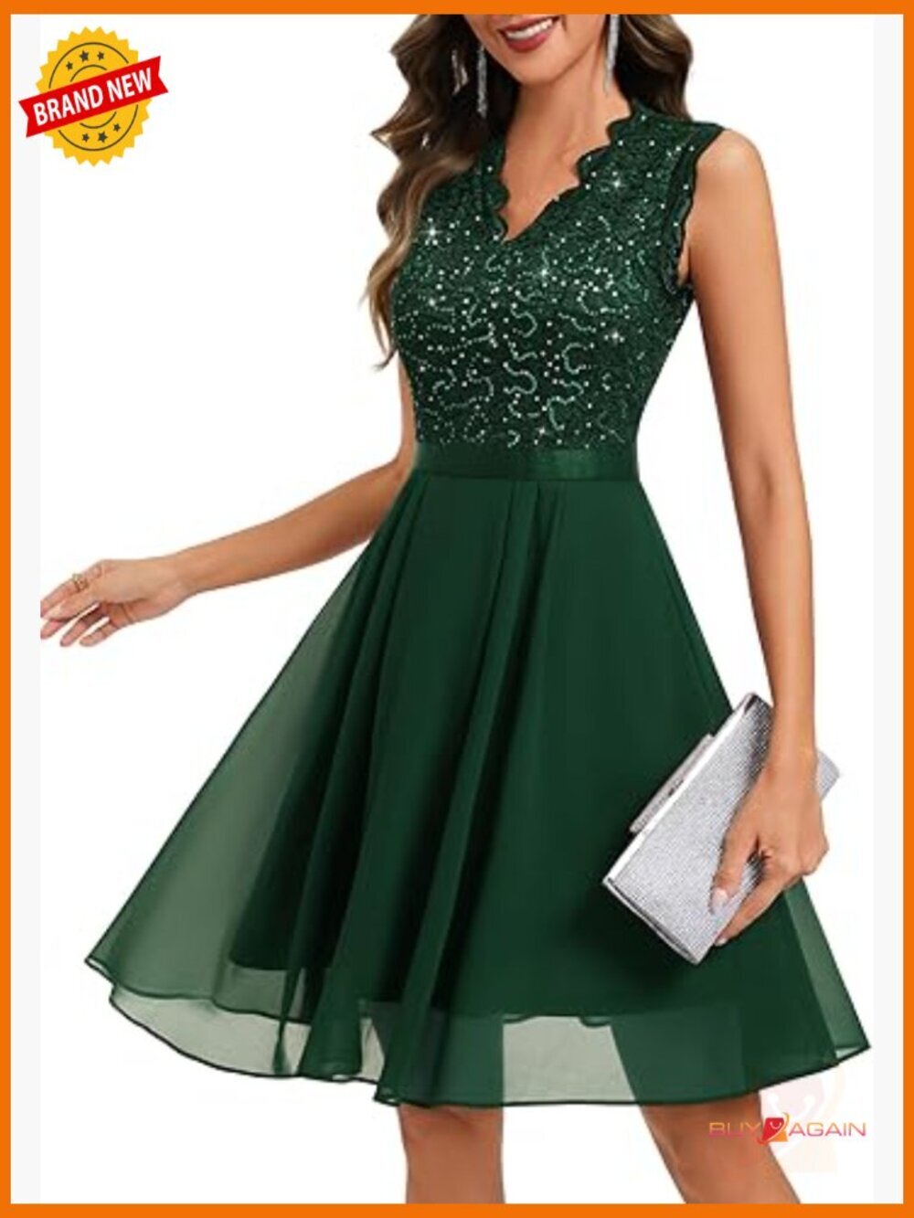 V Neck Sparkly Lace Sequin A Line Prom Cocktail Dress
